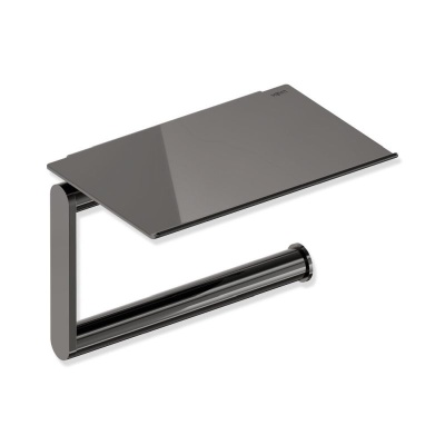 HEWI Metallics Wall Mounted Toilet Roll Holder With Shelf - Glossy Black Chrome